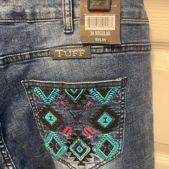 Cowgirl Tuff Bootcut Jeans~Size 30~ Regular~NWT~Turquoise & Pink Pocket Design - Picture 3 of 3